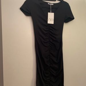 Zara black dress with rouching in the middle